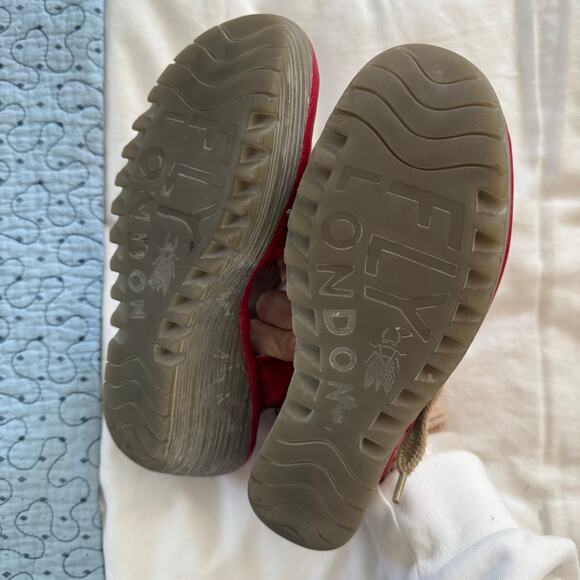 FLY LONDON Yiva Red Leather Wedge Size 37 casual open toe - Picture 5 of 6